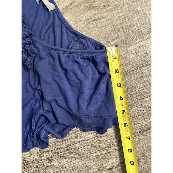 NY Collection Top Large Navy Blue Ruffle Scoop Neck Short Sleeve Blouse Casual - Picture 5 of 6